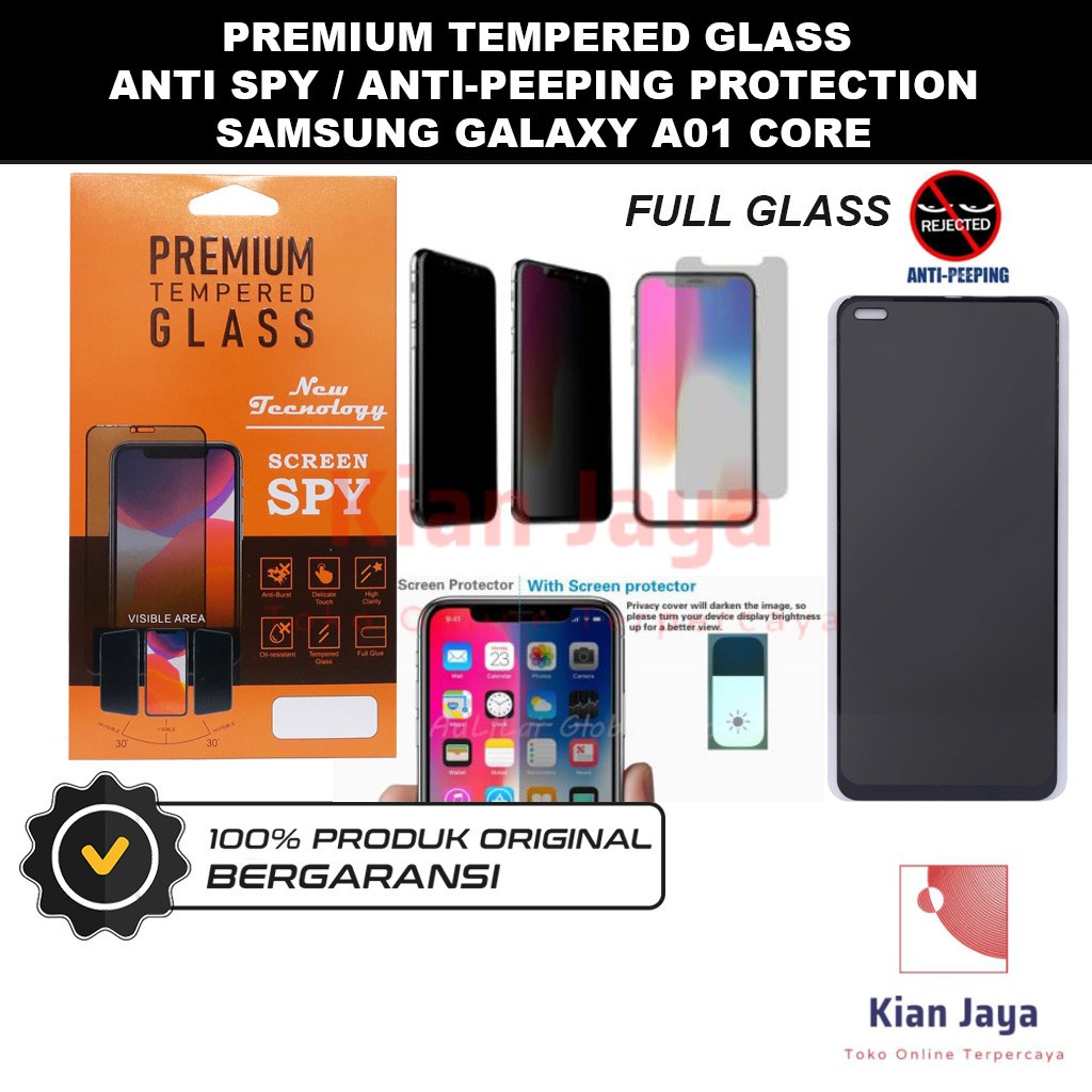 Tempered Glass Samsung Galaxy A01 Core Anti Spy Privacy Peep Screen Protector Full Glass Antispy Anti Gores Kaca