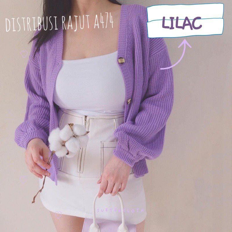 Shabby Pullover Cropped OVERSIZE CROP BION OUTER  NALOVA CARDI  KANCING OVERSIZED LAVELLA-Lilac