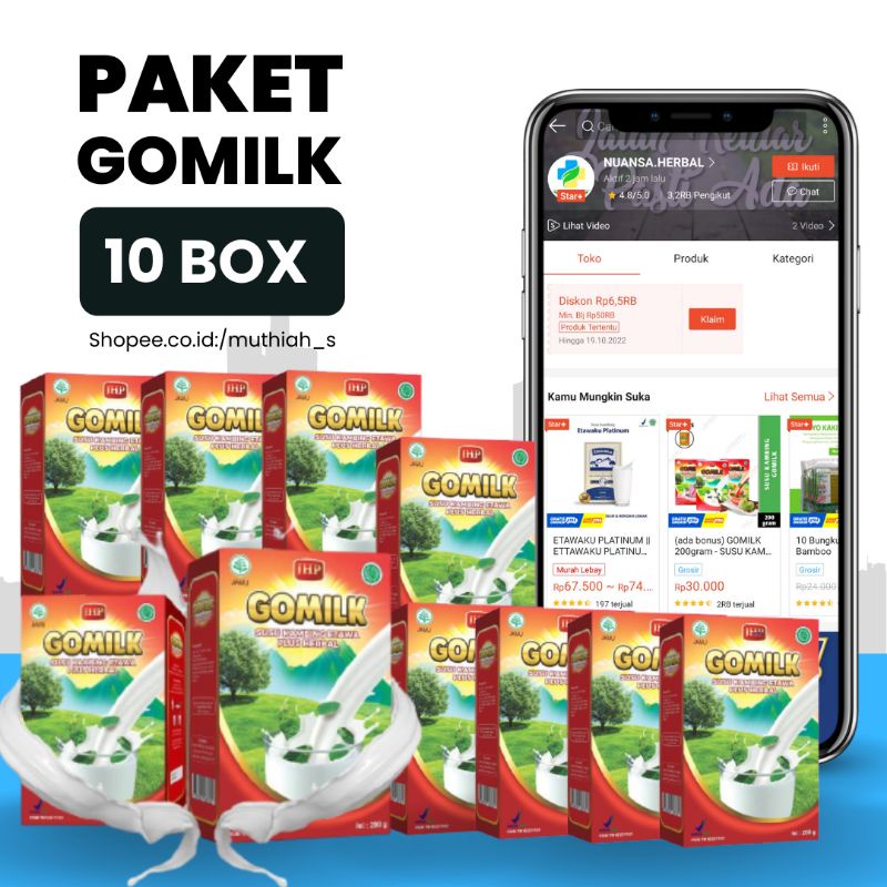 # GOMILK PAKET 10 BOX / GOMILK SUSU KAMBING ETAWA 200GRAM X 10