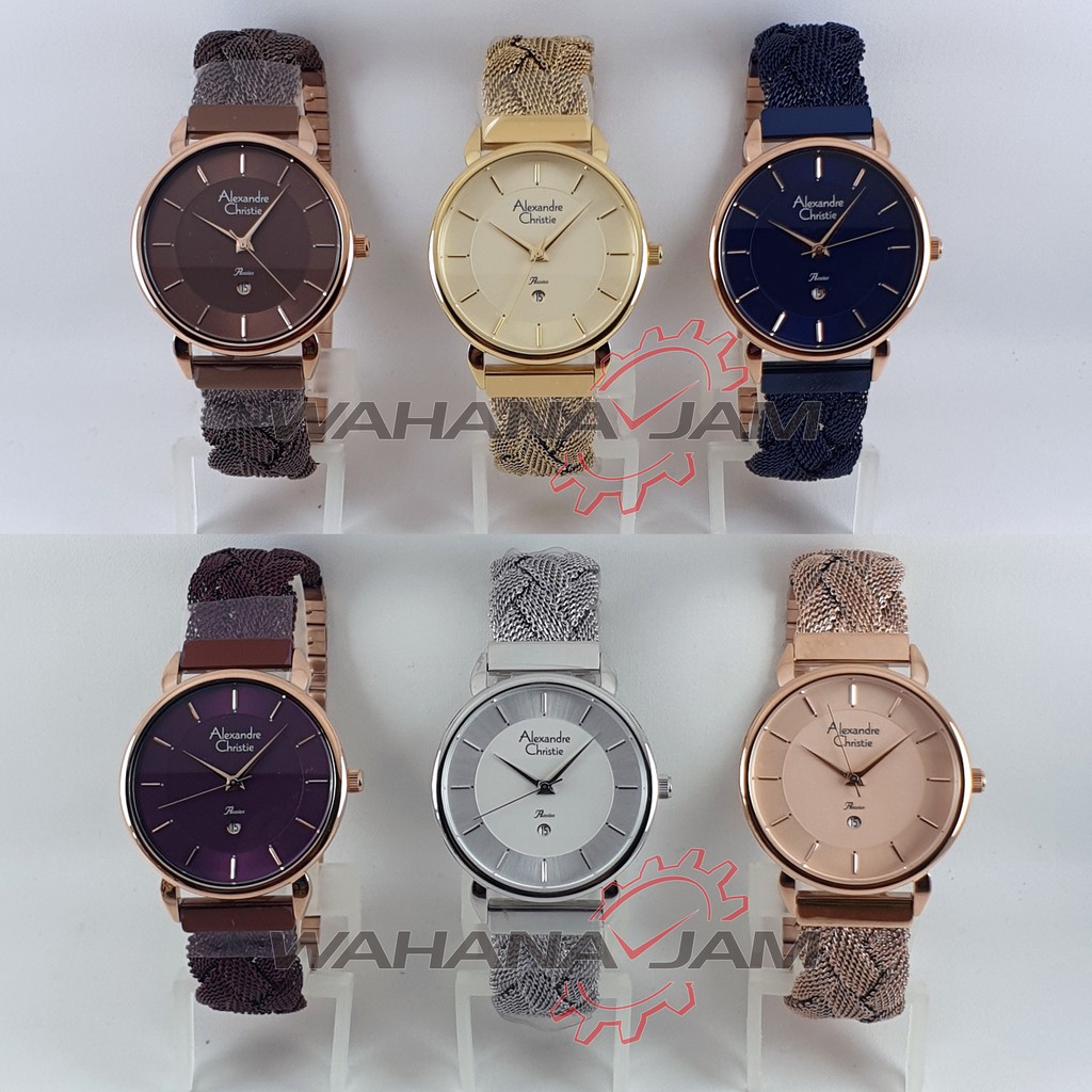 Alexandre Christie AC 2857 LD / Jam Tangan Wanita AC2857 Alexander Rantai Steel Rajut Rosegold Mix