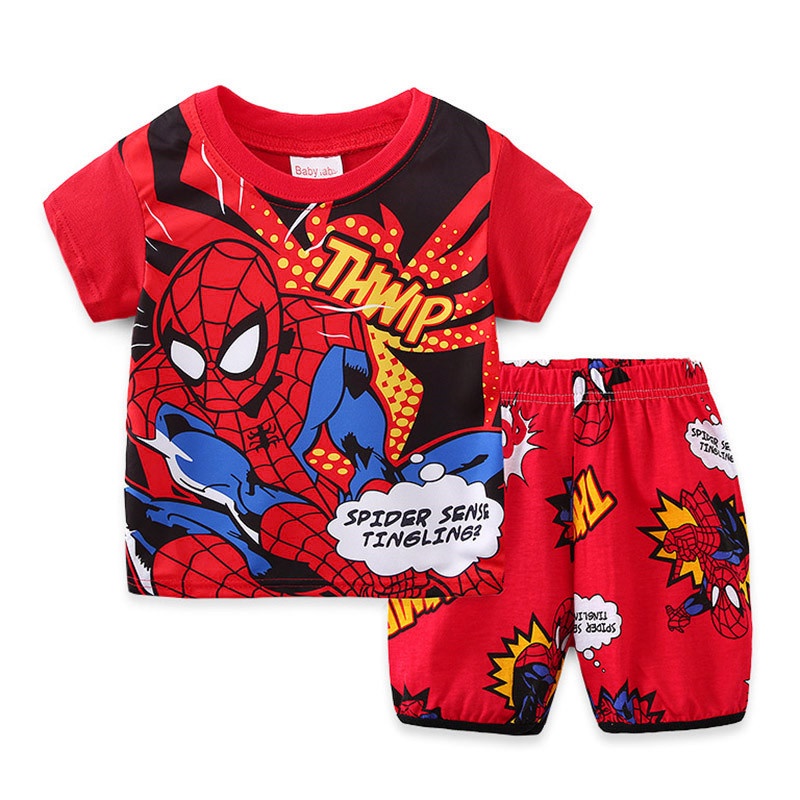 VOUCHER SHOPEE baju bayi karakter 1 sampai 7 tahun SUPERHERO SPIDERMAN BARU ANAK LAKI-LAKI LENGAN PENDEK T-SHIRT + CELANA PENDEK SET ANAK