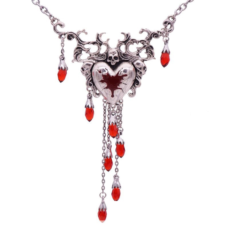 Kalung Liontin Kristal Bentuk Hati Warna Merah Gaya Gothic Untuk Wanita