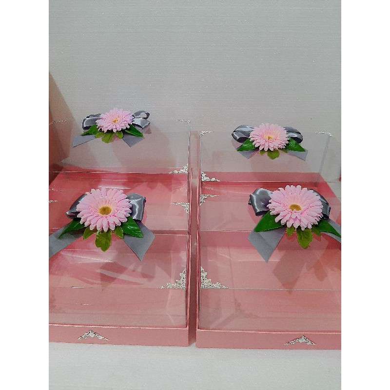 TERBARU SET (4 IN 1) KOTAK HANTARAN/SESERAHAN MEWAH/KOTAK KUE LENGKAP ORNAMEN DAN HIASAN BUNGA
