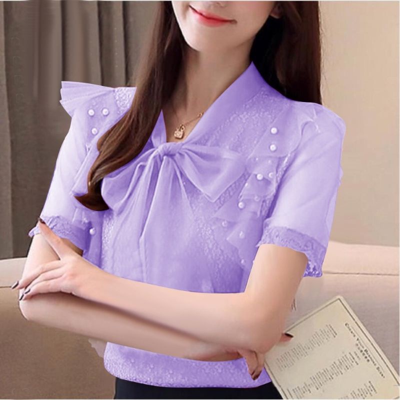 INDOBEST MEGUMI FASHION WANITA BRUKAT TILE / LENGAN PENDEK / ATASAN BLOUSE PESTA