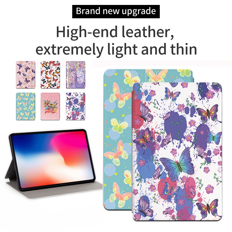 Untuk Samsung Galaxy Tab A 10.5 (2018) Tablet Casing SM-T590 SM-T595 10.5-inci Flip Leather Case Fashion Fancy Color Butterfly Series Stand Cover