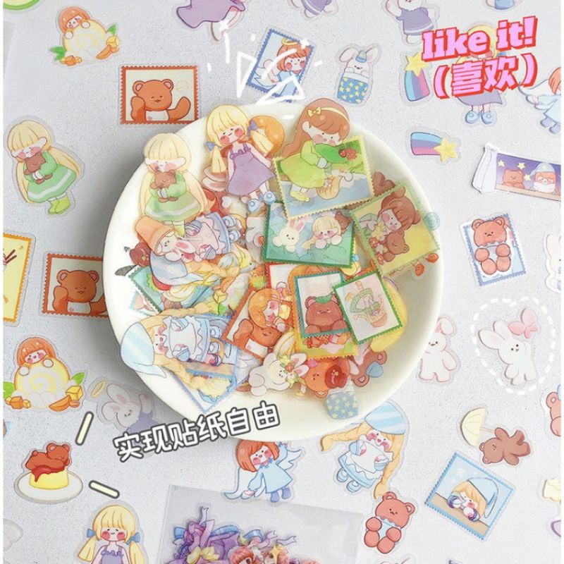 

KIANDAA 45PCS STICKER PACK BAHAN PVC WATERPROOF MOTIF MAKANAN LUCU KOREAN BEAR BUNNY DIE CUT STICKER CUTE DECO JURNAL DIARY KAWAII STATIONERY