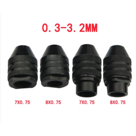 Keyless Kepala Bor Mini Multi Chuck Keyless / Tanpa Collet 0.3-3.4mm M7 M8 X 0.75 Dremel Rotary Shaft Drill Three Jaw