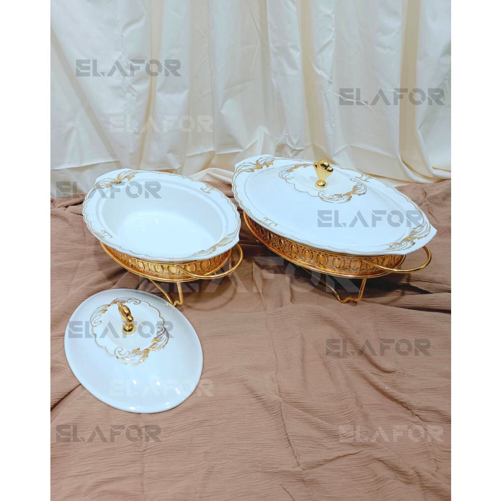 Wadah Saji Prasmanan Keramik Kaca / Rak Pemanas Makanan Prasmanan / Basi Keramik / Buffet 2L - Elafo