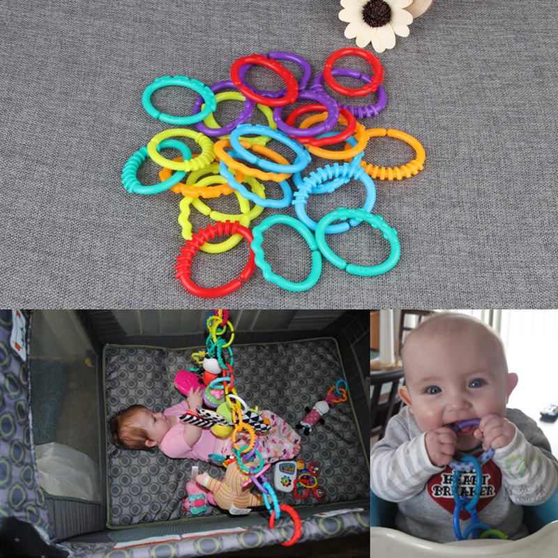 Mary 24Pcs / Set Mainan Teether Bentuk Cincin Warna Pelangi Untuk Dekorasi Stroller Bayi