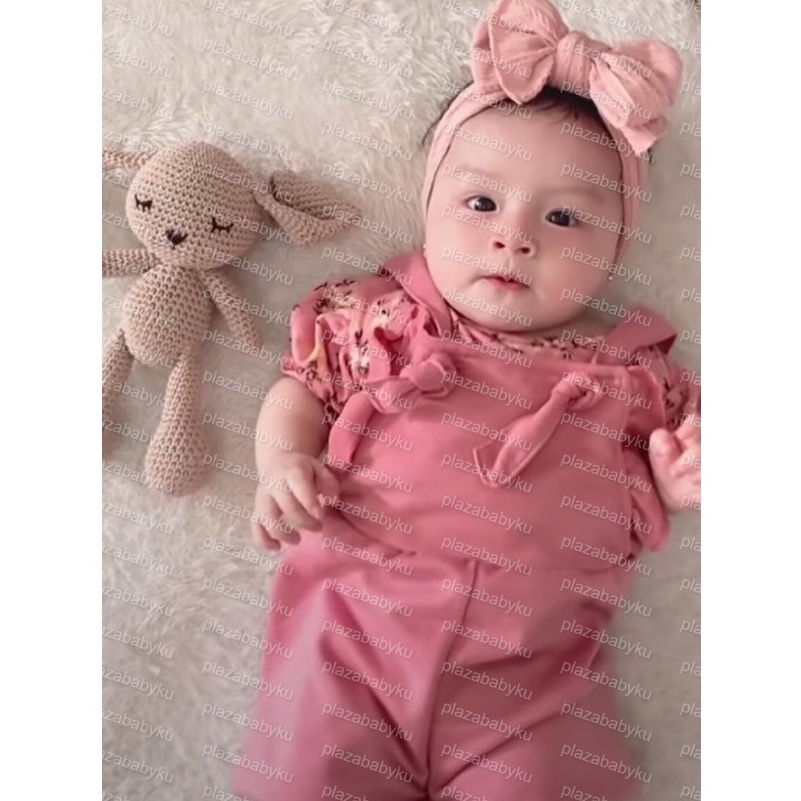 Plazababyku MX OVERALL ARABELLA setelan bayi motif bunga yang lucu free headband