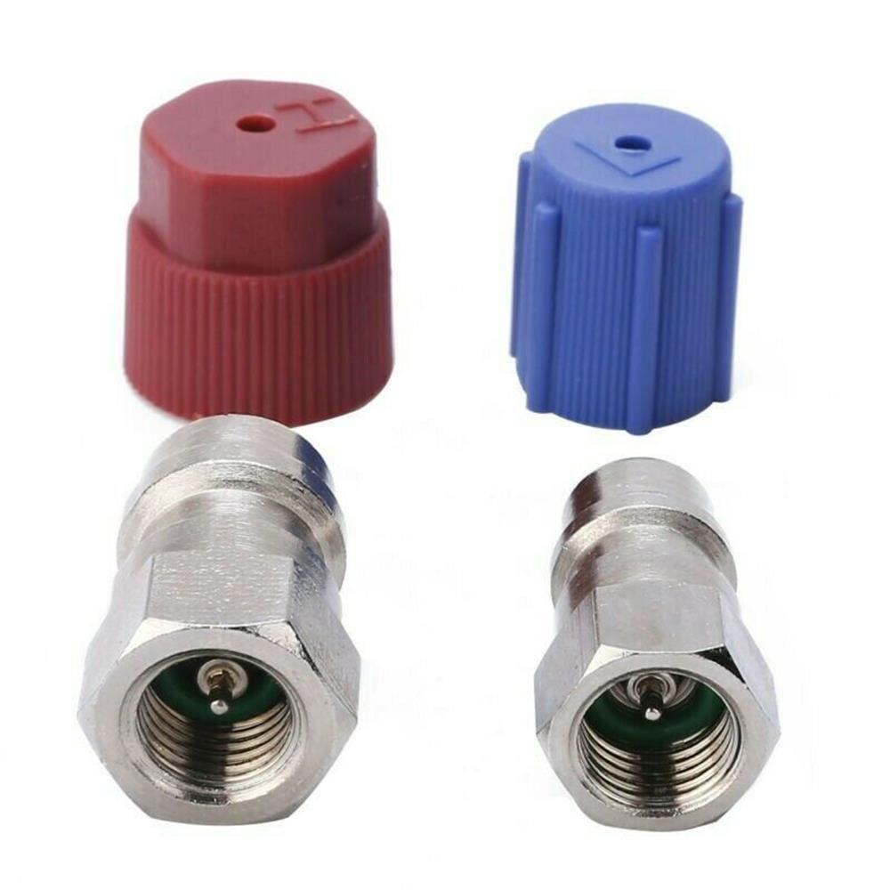 Populer Converter Adapter Suku Cadang Kendaraan R12 Ke R134a Adapter Biru Low Side Quick Coupler Merah High Side Quick Coupler Kondisi Udara Charging Port Adapter Suku Cadang Pengganti Otomatis