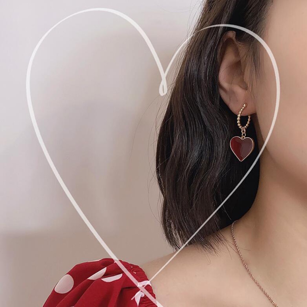 【COD Tangding】Anting Bentuk Hati Warna Merah Gaya Vintage Untuk Aksesoris Perhiasan