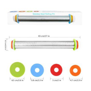 Adjustable Rolling Pin Stainless SS430 / Penggilas Adonan 4 Ketebalan