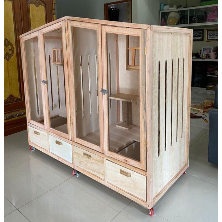 kandang kucing besar custom rumah hewan jumbo bahan kayu pintu kaca