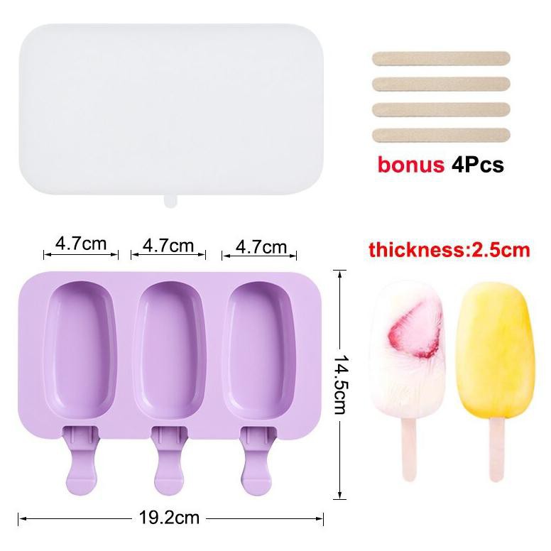 Grab Medan Cetakan Es Krim 3 Hole Silicone Mold Dessert With 50 Popsicle Sticks Model Oval Sj J