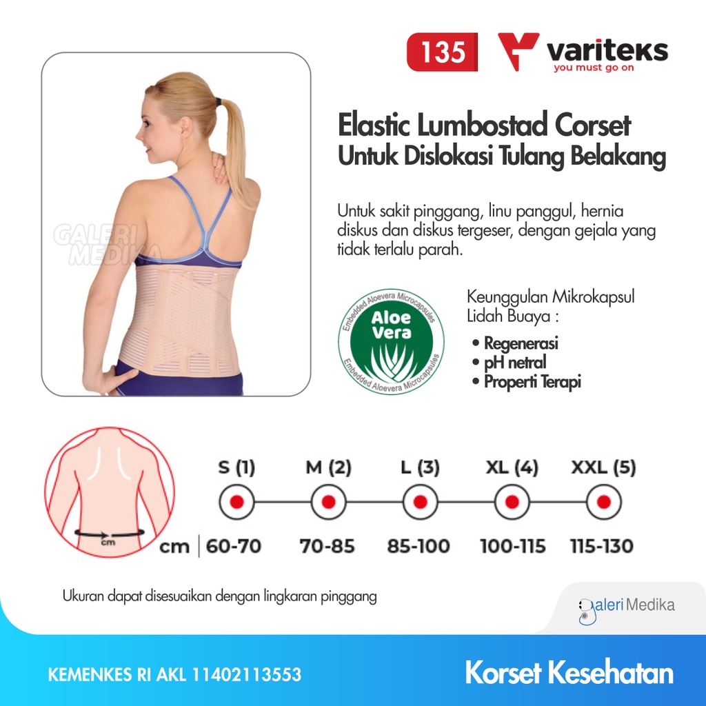 Korset Dislokasi Tulang Belakang Variteks 135 Elastic Lumbostad Corset Untuk Nyeri Pinggang, Lumbago dan Linu Pinggul