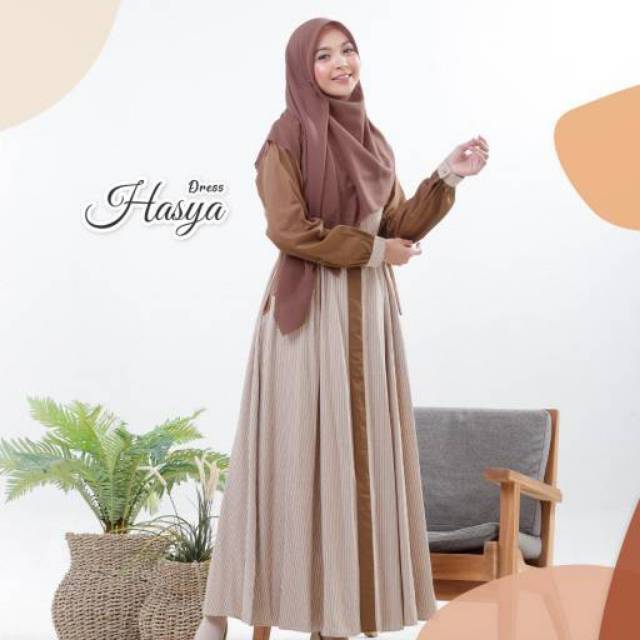 YASMEERA HASYA DRESS GAMIS BUSUI CASUAL DAILY PESTA SALUR STRIP GARIS KATUN TOYOBO TWILL ADEM