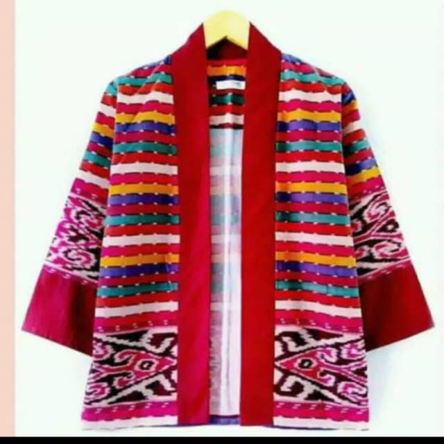 Blazer tenun motif kalimantan mix pelangi original tenun + free masker