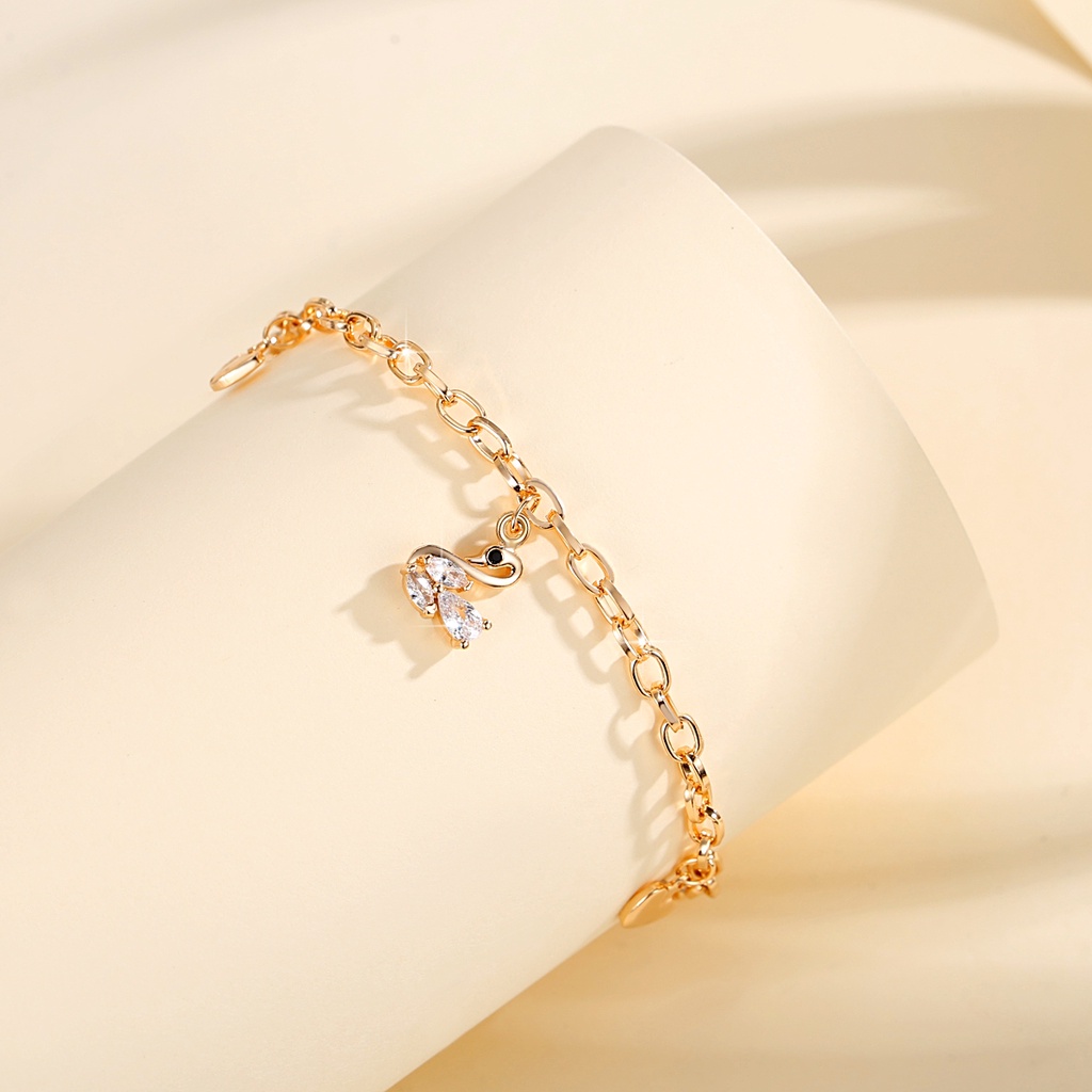 Y571 [COD✔]Gelang Fashion Swan Gelang Zirkon Berlapis Emas Untuk Anak Perempuan Dan Wanita