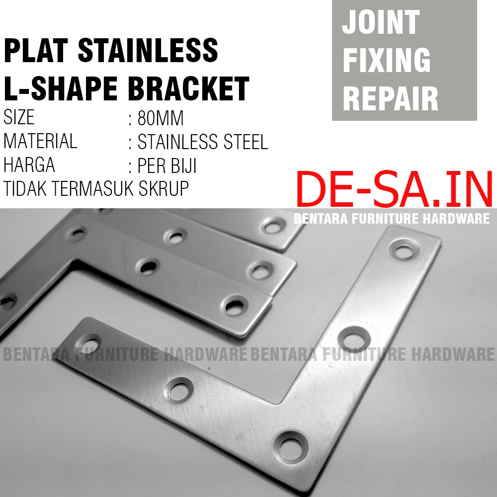 80MM Plat L-Shape Stainless Steel - Bracket Flat Reparasi Joint Fixing Repair