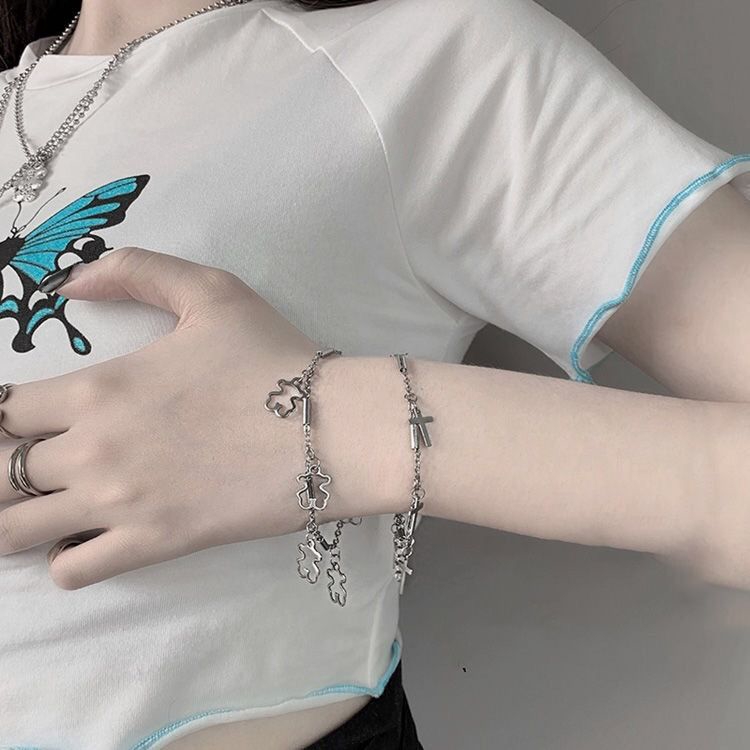 Gelang Bentuk Beruang Bahan Stainless Steel Model Hollow Gaya Retro