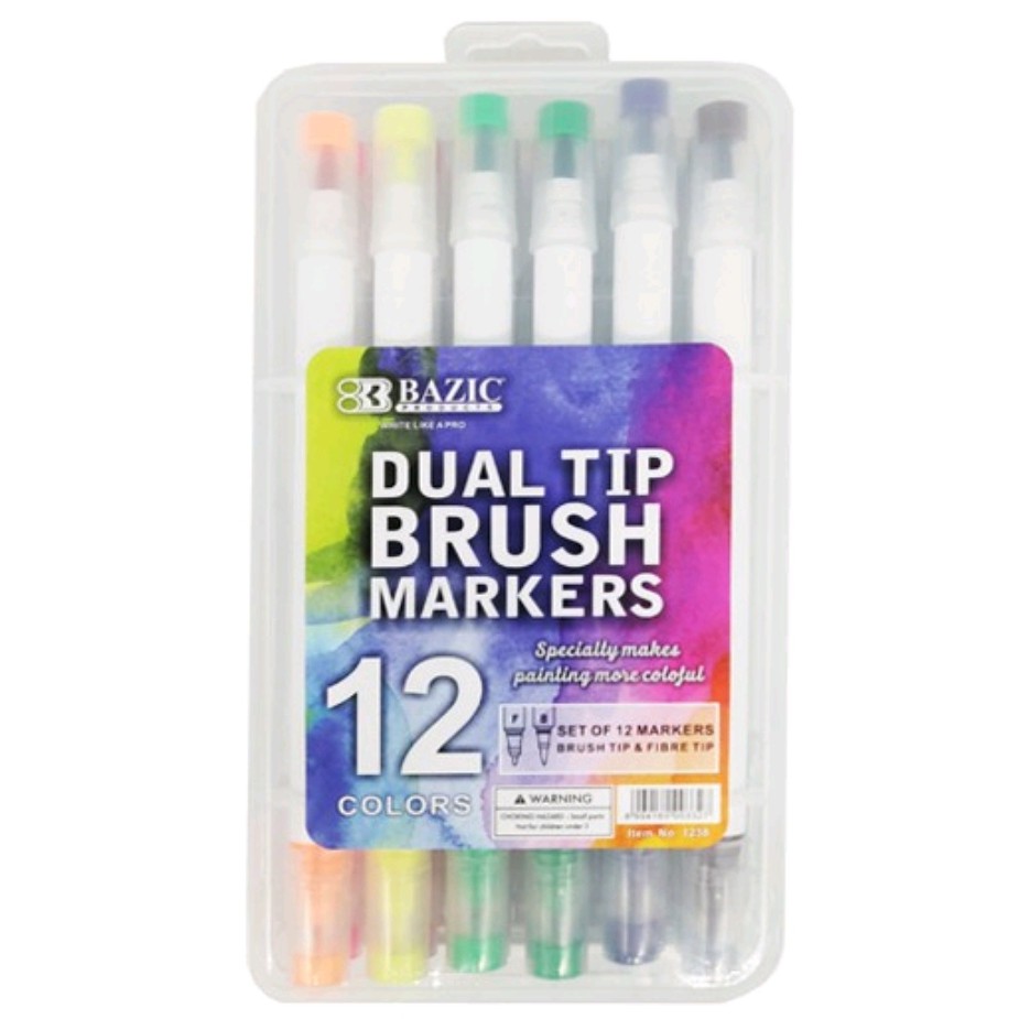 

DUAL TIP BRUSH MARKERS 12 COLOR BAZIC