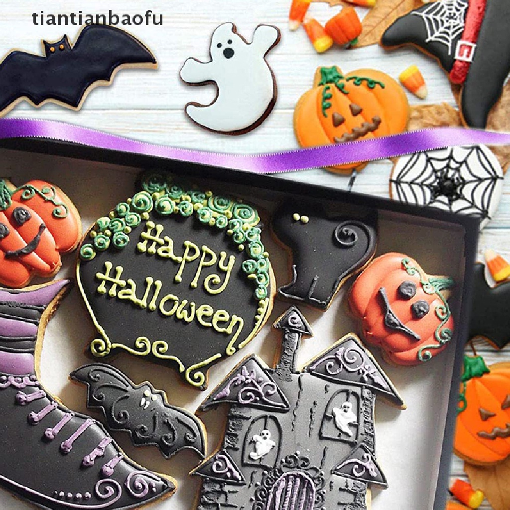 (tiantianbaofu) 2021 7 Pcs Cetakan Kue / Biskuit Bahan Metal Motif Halloween