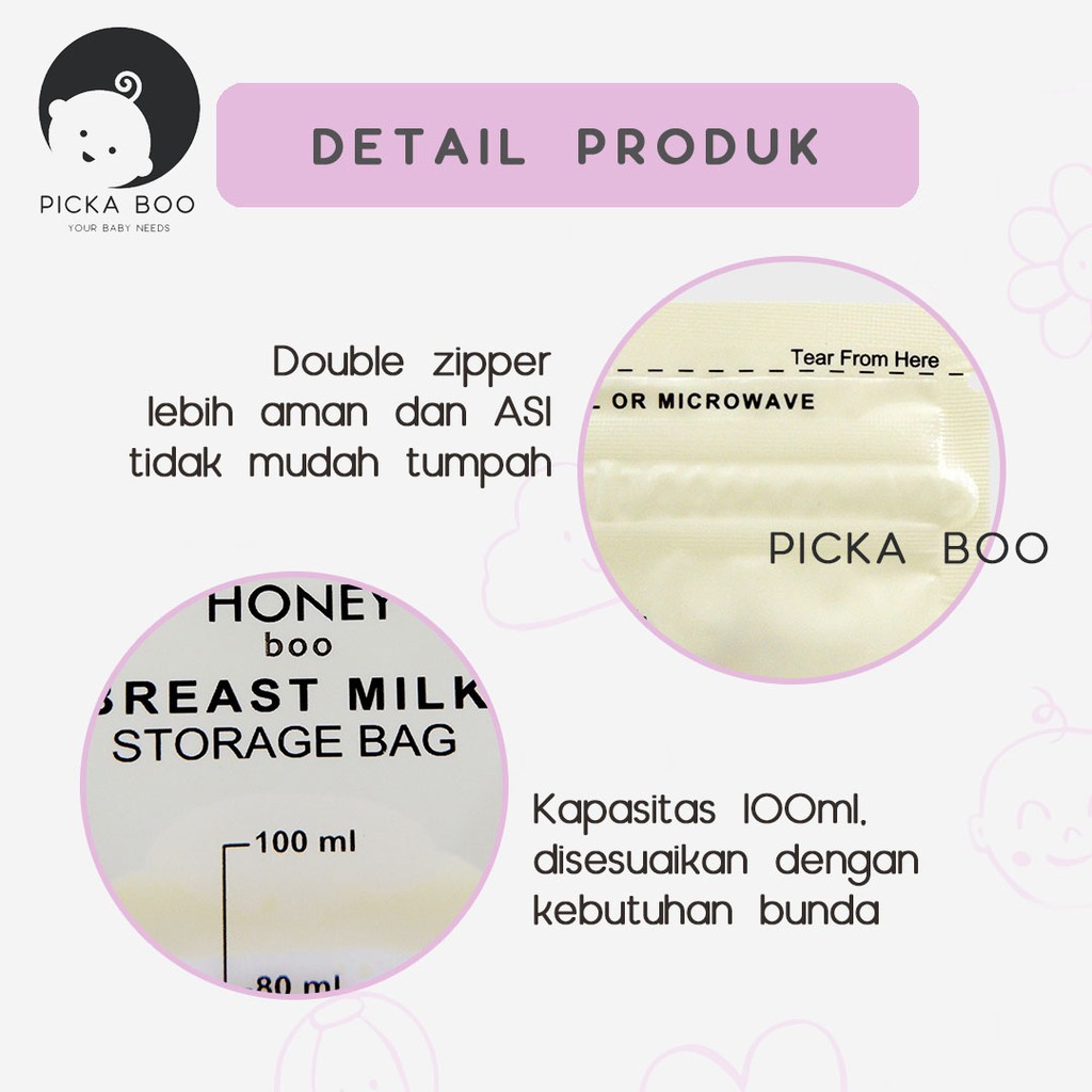 PICKA BOO Terlaris Kantong Asi Breast Milk Storage 100 ML isi 30 Ada Thermal Indikator Suhu