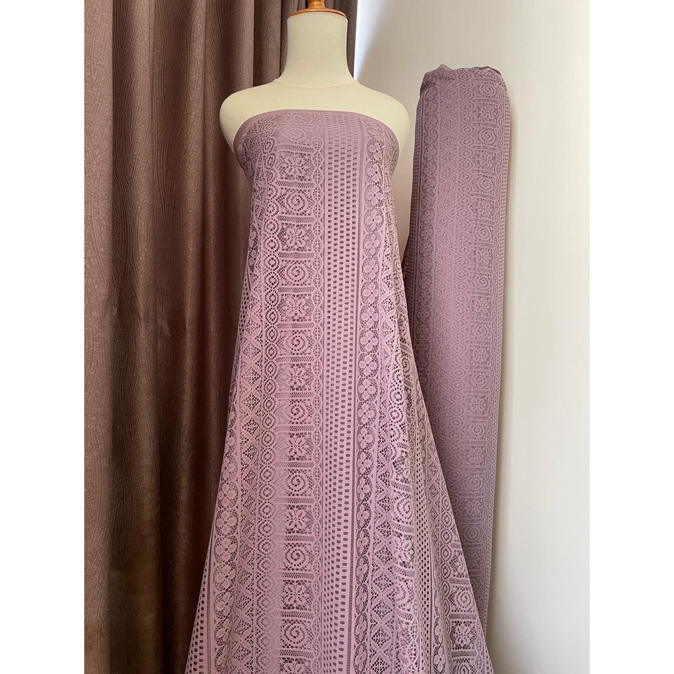 Bahan Kain Brokat Brukat Lace Salur Butterfly Warna Ungu Dusty Purple