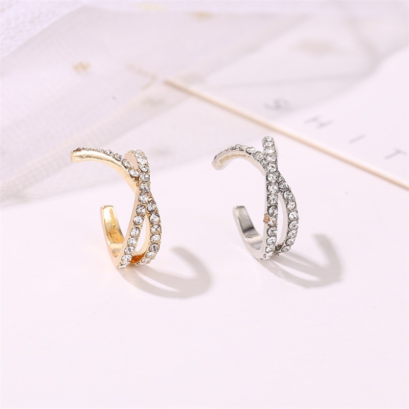 Ladies Elegant Rhinestone Ear Clip /Girls Statement Diamond C-shaped  Studs Earrings / Korean INS Simple Style Studs Earrings