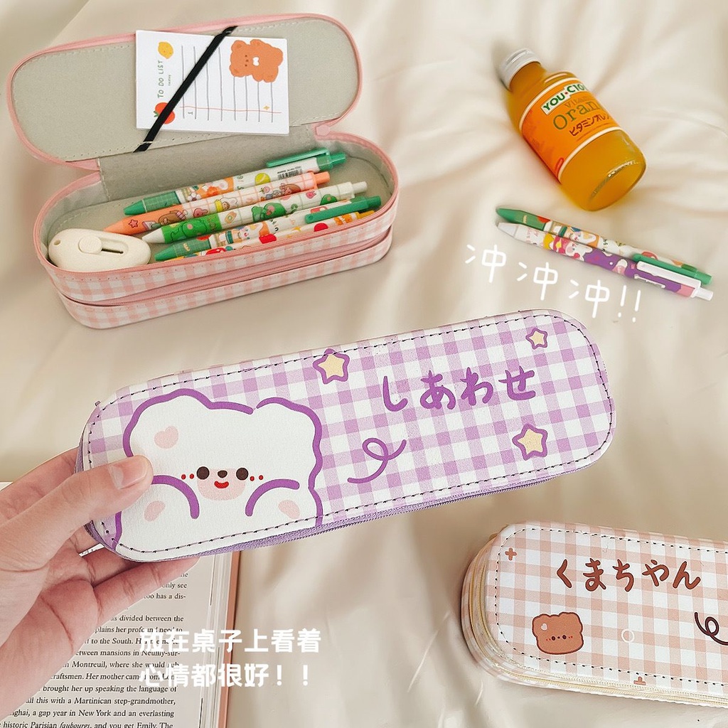 KOTAK PENSIL SLETING IMPORT KOREA / GRID WATERPROOF PENCIL CASE / TEPAK PENSIL AESTHETIC TAHAN AIR / PREMIUM TEMPAT ALAT TULIS MURAH BAHAN KAIN LEMBUT / MINIMALIS KOREAN STYLE STATIONERY / TEMPAT PENSIL MOTIF PLAID / ROSSY / COLORFUL MAKE UP POUCH