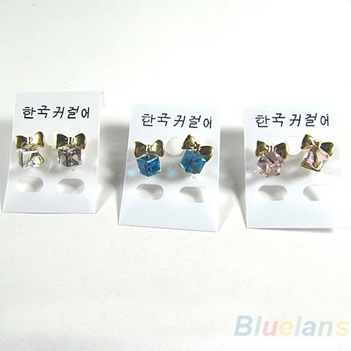 Hu Hu Hu Hu Hu Alat Bantu Pasang Kacamata♡ Anting Giwang Chic Model Pita Dengan Berlian Imitasi Berkilau Untuk Wanita