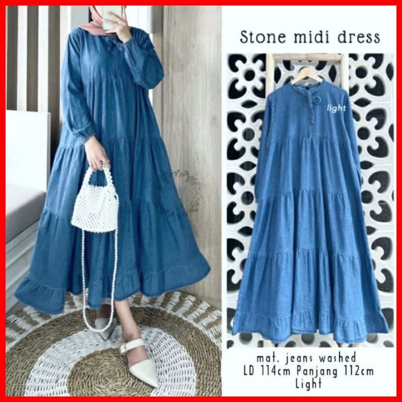 STONE MIDI DRESS JEANS WASHED PREMIUM MAXY DRESS