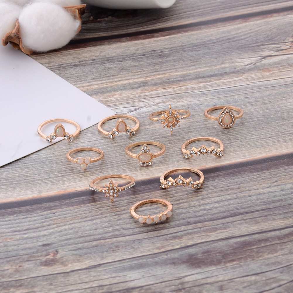 Hu Hu Hu Hu Hu Alat Bantu Pasang Kacamata♡ 10pcs / Set Cincin Buku Jari Aneka Bentuk Warna Silver Untuk Wanita