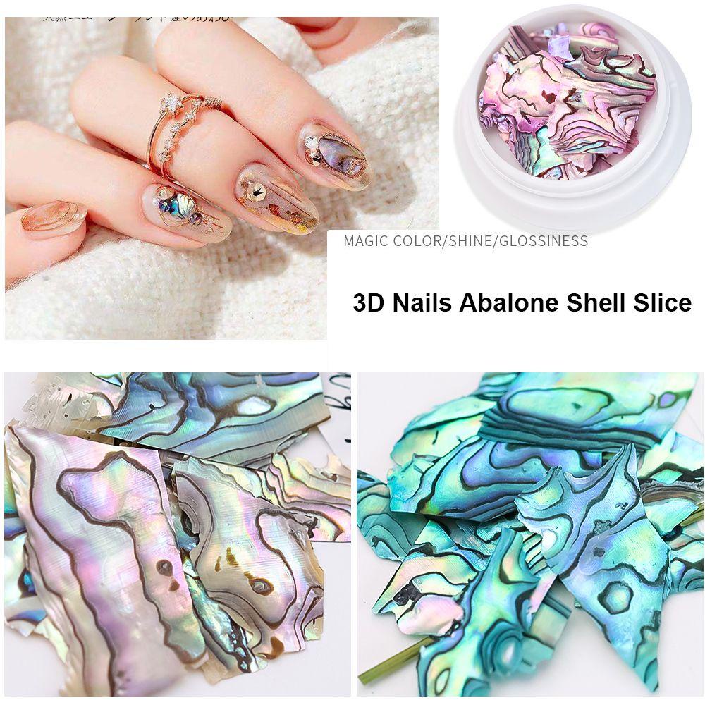 R-flower Nails Abalone Shell Slice Berlian Imitasi Alami Kerang Laut Tekstur 3D