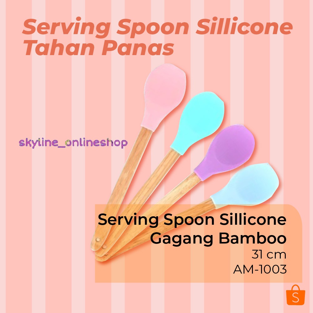 Serving Spoon Silicone + Gagang Bamboo Silicone Series Cypruz AM-1003