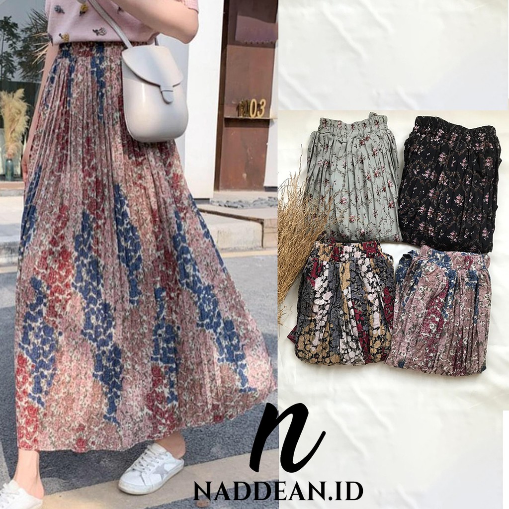 Rok Plisket Prisket / Rok Import / Rok Bunga / Maxi Skirt Motif Lucu Floral Bunga Vintage