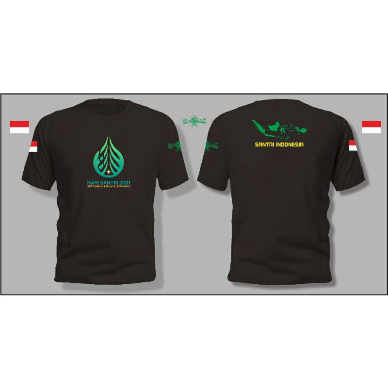 Kaos Hari Santri Nasional 2021 lengan Bendera Indonesia dan Logo NU