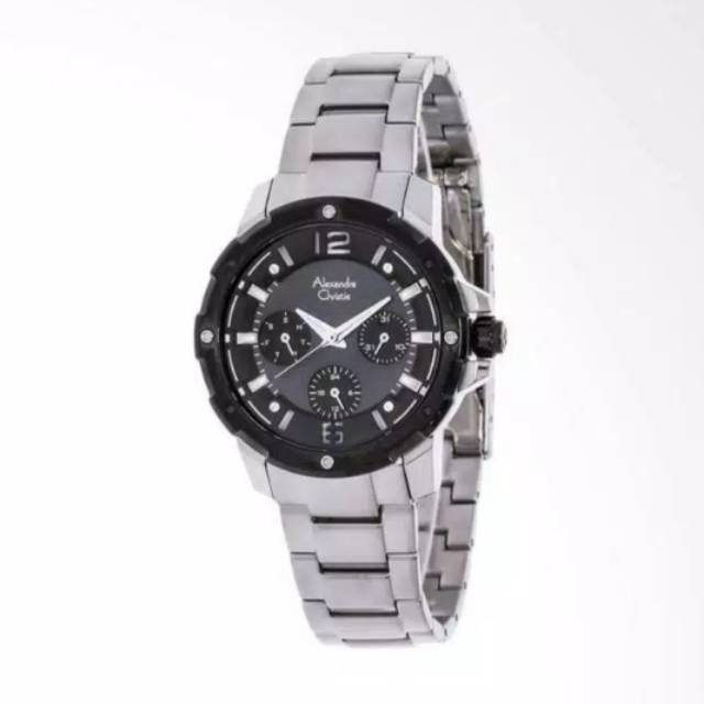 Jam Tangan Alexandre Christie 6410 Wanita Silver Black Original