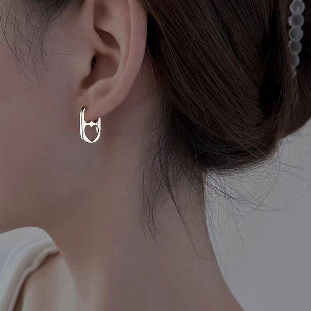 REBUY Rebuy Women Earrings Sweet Geometric Fashion Design Berongga Hati Temperamen Lady Anting Hidung Babi