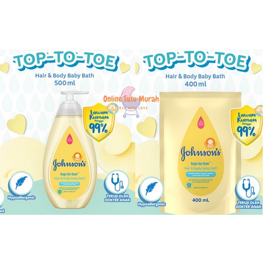 Johnson Baby Wash Top To Toe 500 ml pump 400ml refill Johnsons sabun bayi