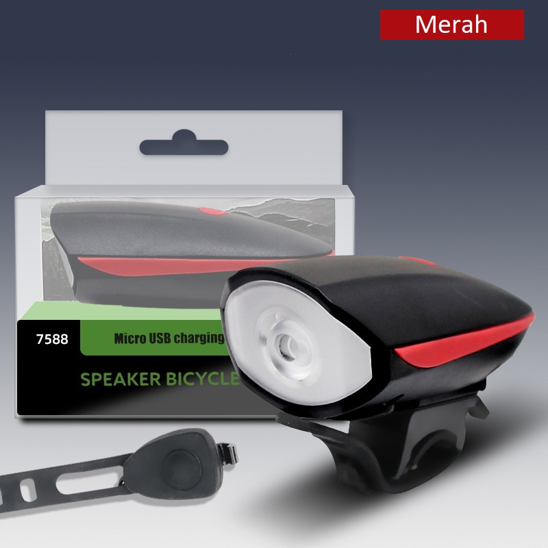 Lampu depan Klakson sepeda LED waterproof rechargeable Terang Nyaring