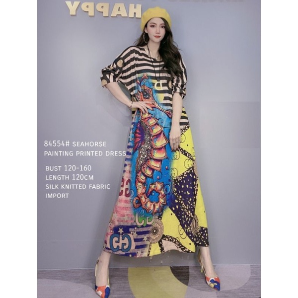 MDLV ~ 84554 SEAHORSE PAINTING PRINTED DRESS /LONG DRESS IMPORT /GAMIS IMPORT /FASHION MUSLIM IMPORT