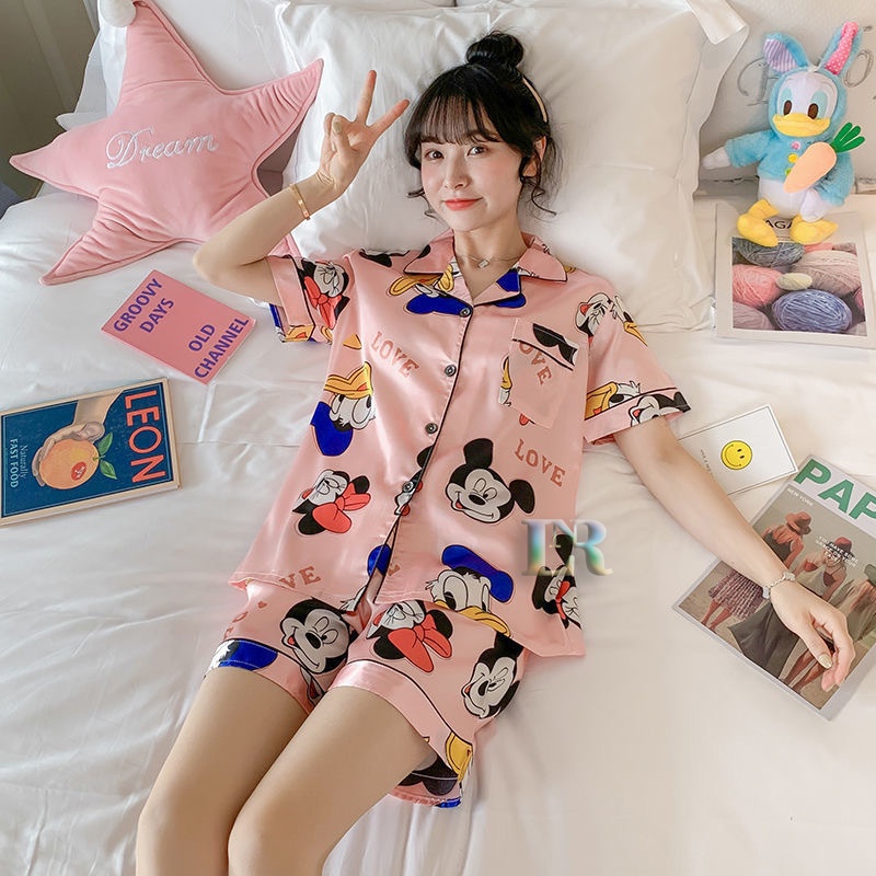 PIYAMA WANITA DEWASA LENGAN CELANA PENDEK BAJU TIDUR FIT TO SIZE M-XXL SETELAN IMPORT DONALD MICKEY BUNGA DAUN NANAS KELINCI GUCCI KELINCI