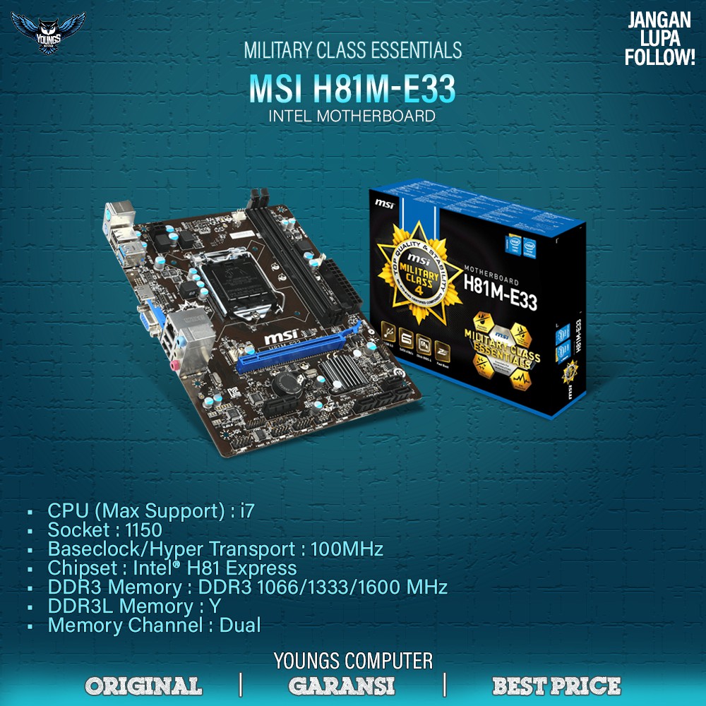 MSI H81ME33 LGA1150 H81 DDR3 mATX MOTHERBOARD INTEL HASWEL Shopee