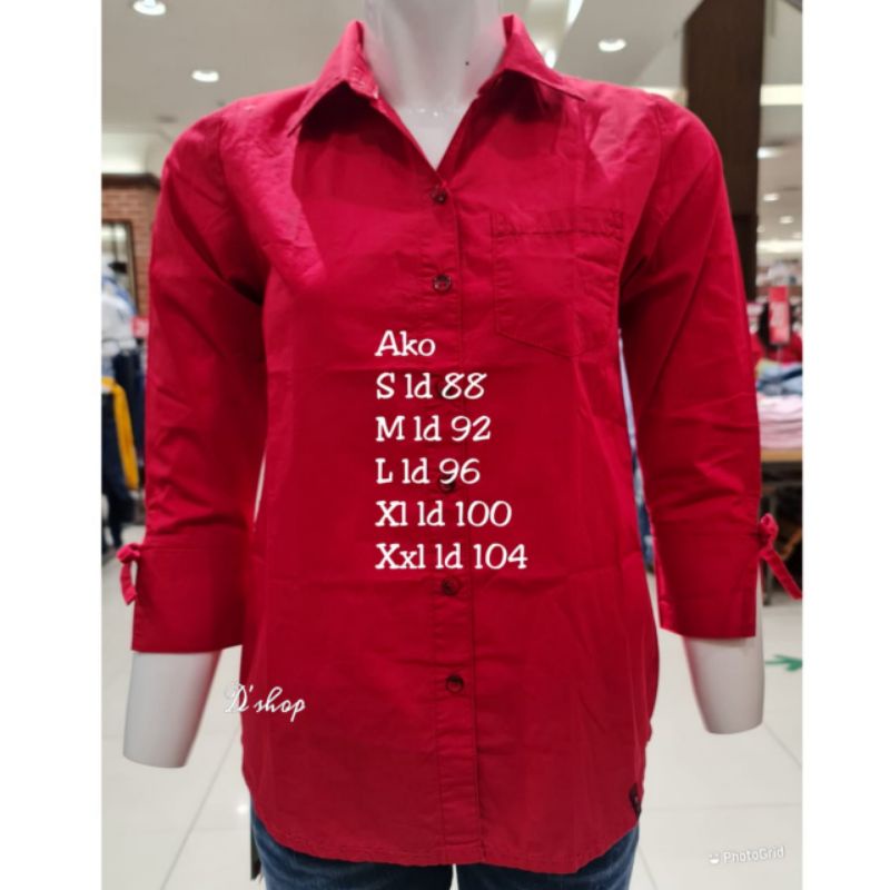 Kemeja Wanita Lengan 7/8 Pita Polos Warna AKO By Matahari Dept Store-Merah