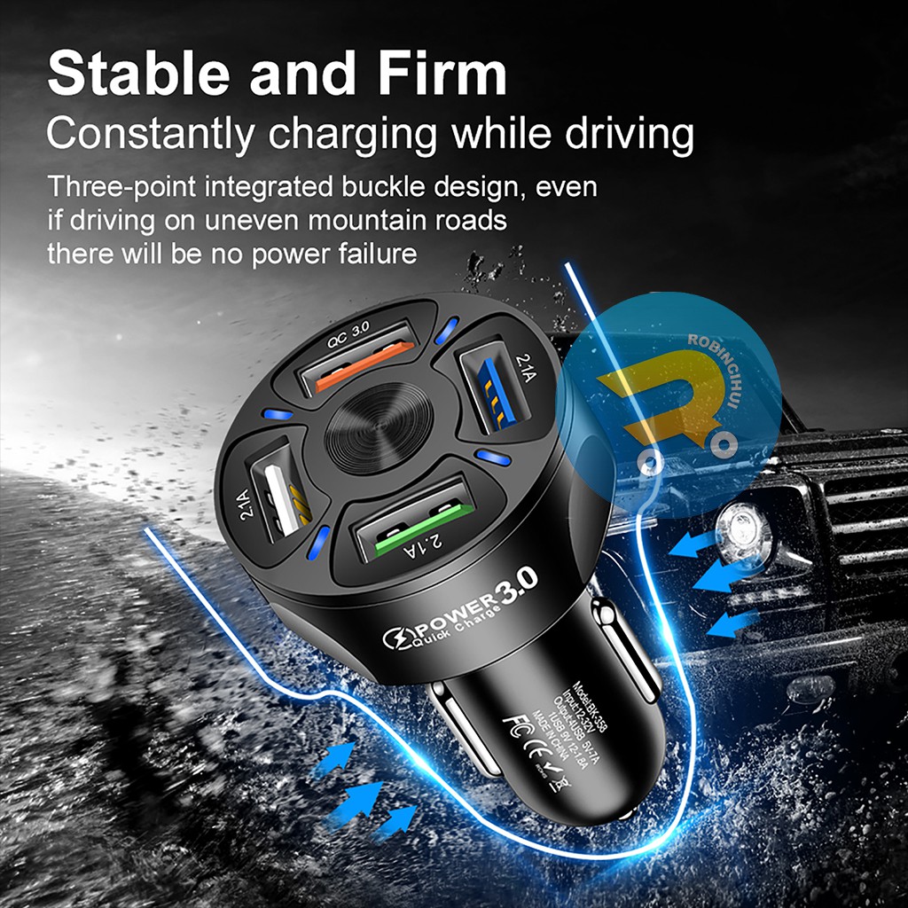 Charger Mobil 4 Port Qc 3.0 3.1A / Adaptor Mobil / Car Charger / Colokan Mobil / Fast Charging