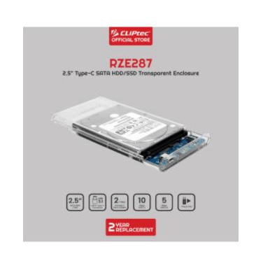 Ssd hdd enclosure cliptec 2.5 inch sata type-c 10Gbps transparent rze287 - Casing harddisk external transparan rze-287