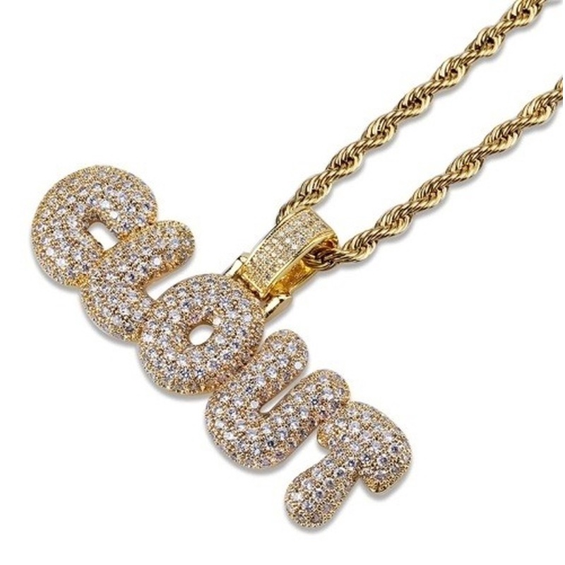 Kalung Liontin Tulisan Mbm Bahan Cubic Zircon Gaya Hip Hop Untuk Pria