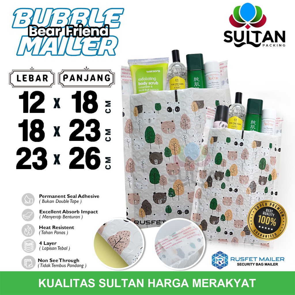 Amplop Bubble Mailer BEAR FAMILY Bubble Wrap Envelope Rusfet PREMIUM TERMURAH